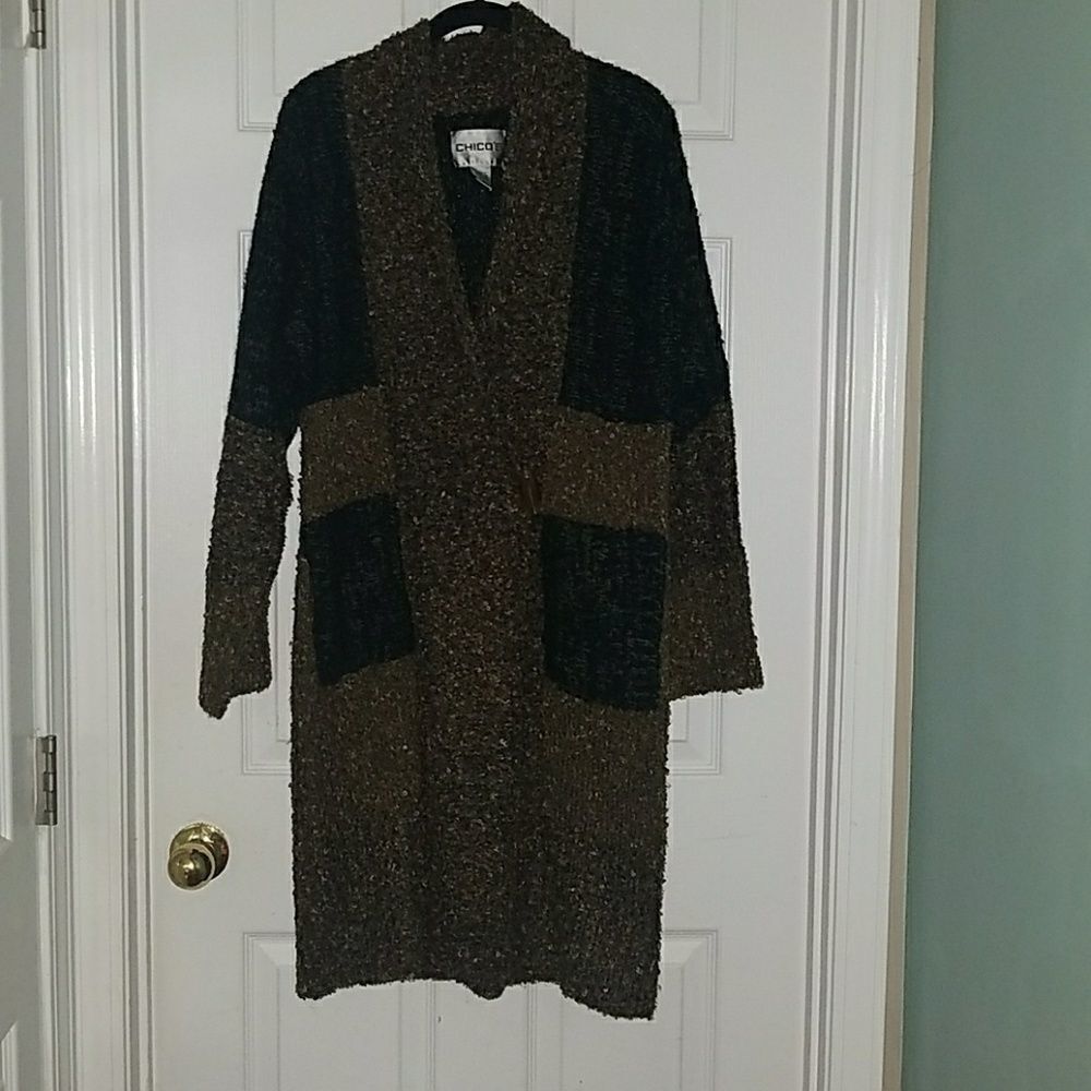 Chico's long wool blend  sweater jacket coat w/pockets Sz O (s/4)